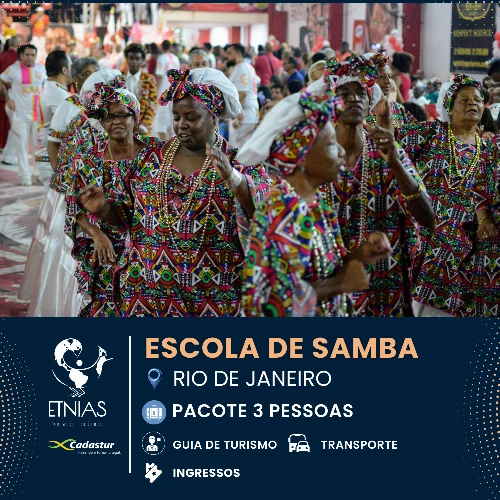 Experiência Noturna em Escola de Samba Carioca|Pacote para 03 Pessoas